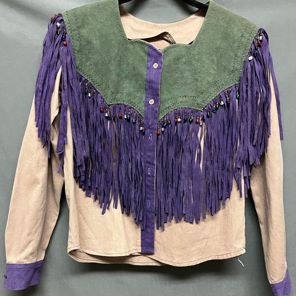 Vintage leather fringe top Boho shirt - Picture 5 of 6